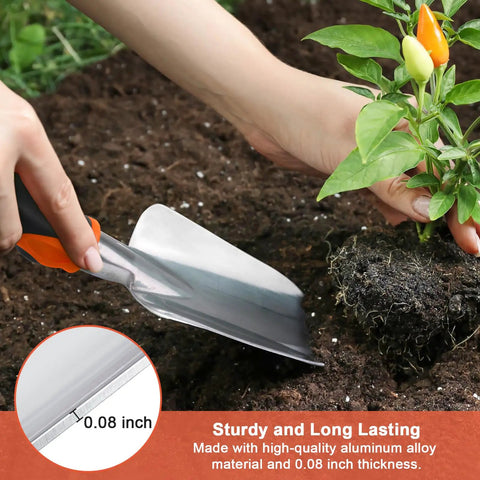 Heavy Duty Garden Tools Set 3 Piece With Ergonomic Handles Shovel Transplant Trowel And Hand Rake Aluminum Alloy Orange For Planting