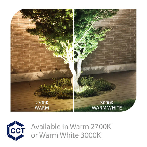 Comparison of 12V Landscape Accent Light With Adjustable Beam And Integrated Brightness Control at 2700K vs 3000K lighting