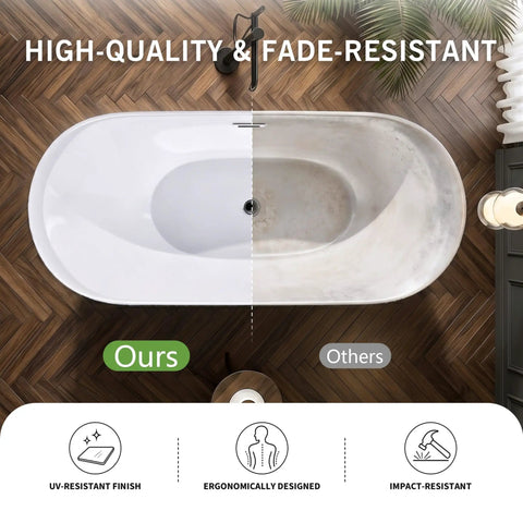 Top view of 59 Inch Acrylic Freestanding Bathtub Glossy White Deep Ergonomic Soaking Tub showcasing high-quality finish.