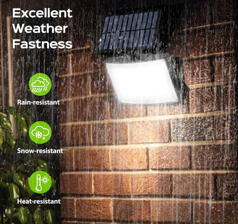 Installed Ultra Bright Solar Outdoor Flood Lights 2800LM With 16.4 Ft Cable Remote Control Motion Sensor 3 Modes Solar Powered Security Lights With Rain and Snow Resistance