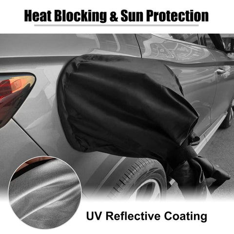 Heavy Duty EV Charger Plug Cover Waterproof Outdoor Electric Vehicle Port Cap Snap Back on a car with UV reflective coating.
