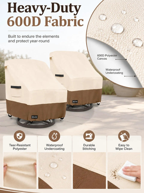 Outdoor Swivel Lounge Chair Cover 2 Pack Heavy Duty 600D Waterproof Patio Furniture Covers demonstrated on swivel chairs
