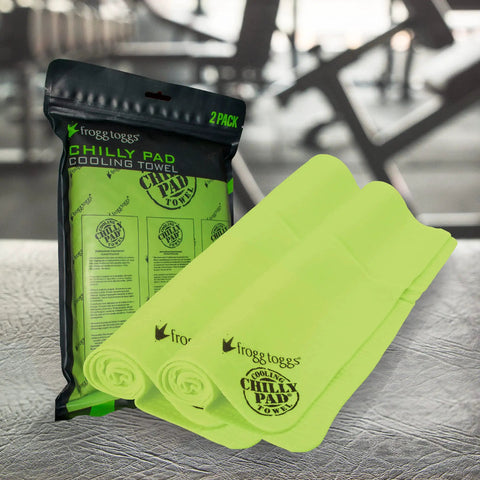 Chilly Pad Cooling Towels Lime 2 Pack 33x13 Inches with hyper evaporative material and packaging visible