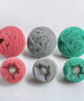 Six Piece Non Woven Abrasive Buffing And Polishing Wheel Drill Attachment Set with green, red, gray heads displayed