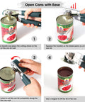Step-by-step using Heavy Duty Manual Can Opener With Magnetic Lid Opener And Carbon Steel Blade For Smooth Cutting, Green handle.
