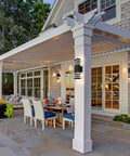 Dusk To Dawn LED Outdoor Light For Porch And Front Door Anti Rust Matte Black Up And Down Exterior Fixture on white pergola