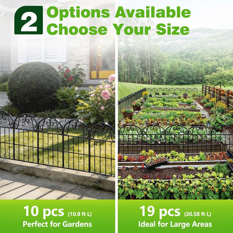 Tall Decorative Metal Garden Fence Panels 24.5 Inch High 10.8 Foot Long 10 Pack Arched Black Fence For Dog Yard Patio Outdoor Decor Expandable Flexible Barrier