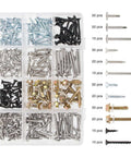 Assorted screws in a plastic case, includes zinc-plated self-drilling and tapping screws for drywall, wood, and metal, 255 pcs