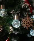 8 Pack Outdoor Solar Hanging Lights Waterproof Lanterns For Garden Decor Cold White Cracked Glass on Christmas tree