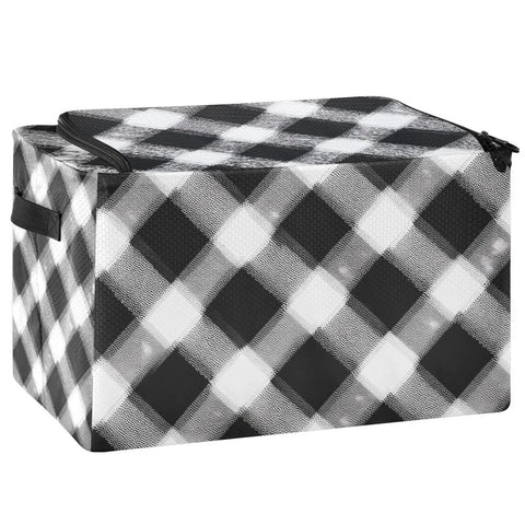 Totally Slick Foldable Storage Bin With Clear Vinyl Window And Reinforced Steel Frame Dual Zippered Openings For Hassle Free Access Checkered Pattern showing black and white checkered design.