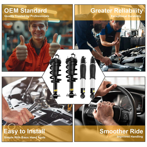 Cadillac Escalade ESV front and rear shock absorber strut assemblies with Magne Ride for 2015 to 2020 models in automotive setting
