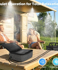 Beat The Heat Anywhere Portable Misting System With 12000mAh Pump and 20L Water Bucket by an RV outdoors.