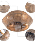 Handwoven Rattan Ceiling Fan with Light and Remote for Bedroom Living Room, showing woven shade and ceiling mount details.