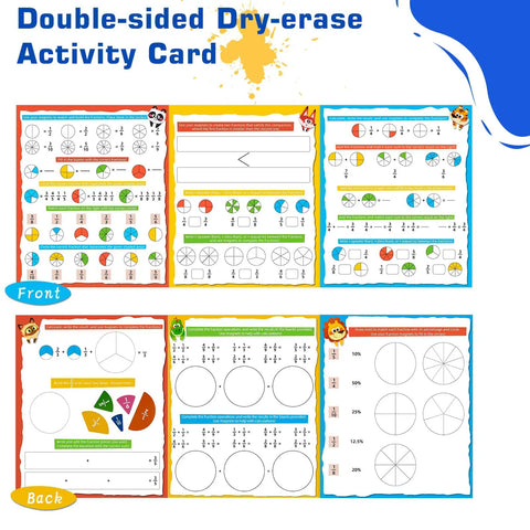 Double-sided dry-erase cards for Fraction Playbook For Kids With Tiles And Circles Hands On Montessori Style Math Manipulatives