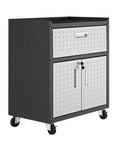 Fortress 31.5 Inch Garage Mobile Cabinet in textured metal, full extension drawer, 2 adjustable shelves, black and gray finish