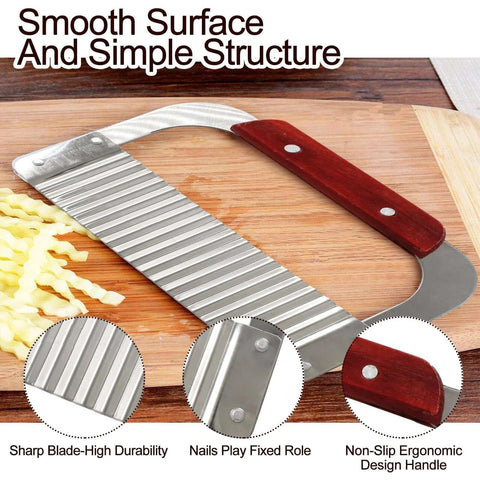 Murtenze stainless steel crinkle cutter with wooden handle for potatoes and vegetables (1 Pack)