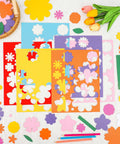 482 Piece DIY Flower Cutouts Set with colorful 2 sided cardstock, flowers die cuts, and glue points for kids' spring crafts, includes stems and leaves