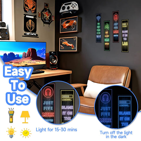 Glow In The Dark Gamer Wall Decals Four Piece Set Featuring Joystick Controller Stickers For Boy Bedroom Decor in blue glow