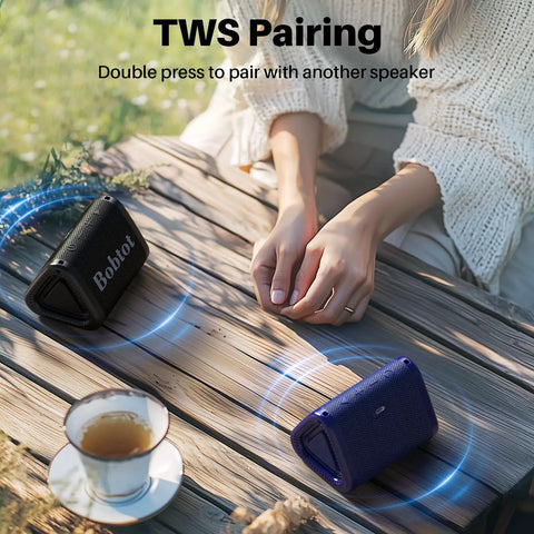 TWS pairing of Portable Bluetooth Shower Speaker Waterproof IPX7 With Loud Stereo Sound And Bass, 15 Hours Playtime, Compact Yet Loud Blue