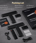 Packing components of the Rechargeable Wall Mounted Picture Light With Remote Control Featuring Three Color Modes And Adjustable Brightness.