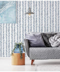 Living room with Peel And Stick Navy White Chevron Wallpaper For Walls Removable Vinyl Self Adhesive Mural With Textured Matte Finish