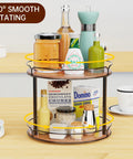 12.4 Inch Two Tier Lazy Susan Organizer Rotating Wooden Spice Rack For Inside Cabinets Pantry Kitchen Countertop with condiments