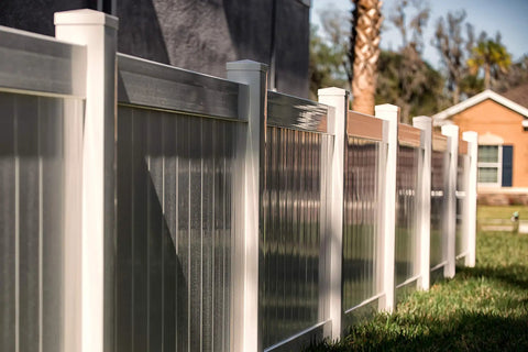 Vinyl fence featuring Six Pack 4x4 Pyramid White PVC Vinyl Post Caps For Vinyl Posts Only Not For Wood Posts Durable Weather Resistant Construction