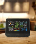 Front view of Must-Have Professional Smart Wi-Fi Weather Station with Remote Monitoring, displaying temperature and forecast data on screen.
