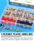 180Pcs SAE Brass Hydraulic Grease Fittings Kit with red and black caps in plastic box