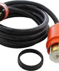L14-30P to CS6364 Heavy-Duty Locking Cable for Transfer Switch, 25Ft, 30A 125/250V, weather-tight boot, SOOW 10/4, orange