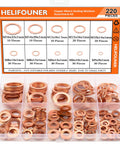 Copper Washers Kit 220 Pieces Ten Sizes M5 M6 M8 M10 M12 M14 M16 Flat Sealing Washers For Tight Seals Metric Quality