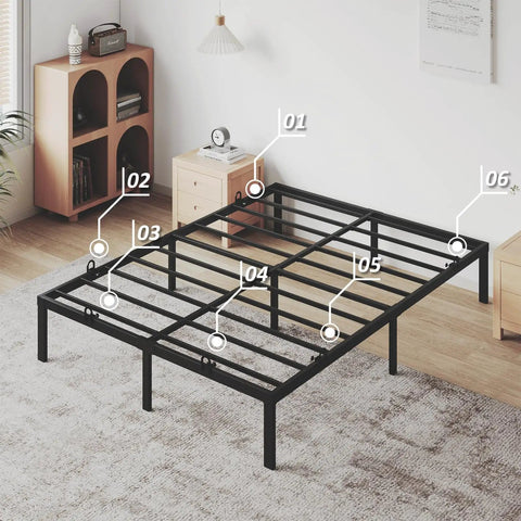 Heavy Duty Non Slip Mattress Grippers For Metal Bed Frame on a black metal bed frame, showcasing adjustable brackets for stability.