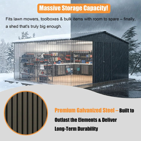 14x12 Ft Metal Outdoor Storage Shed With Lockable Door And Sloped Roof For Heavy Duty Weatherproof Galvanized Steel Construction