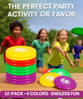 12 Pack Plastic Flying Discs for Outdoors and Beach Games Totally Great for Kids and Adults, stack of colorful 9-inch discs