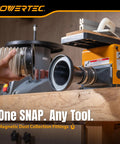 Attaching Magnetic Dust Collection Fittings Kit for Four Inch and Two And A Half Inch Quick Connect Hose to woodworking machine.
