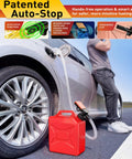 Slick Battery Powered Fuel Transfer Pump With Auto Stop Sensor For Spill Free Gas Moving, portable setup near car tire.
