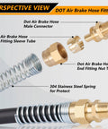 Air Brake Fittings Kit Beefed-Up Brass DOT 3/8 Inch Hose To 3/8 Inch Male Connector With Spring Guard diagram view