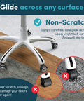 Heavy-duty office chair wheels for smooth, non-scratch glide on wood, tile, and carpets. Industrial steel cores with polyurethane casters.