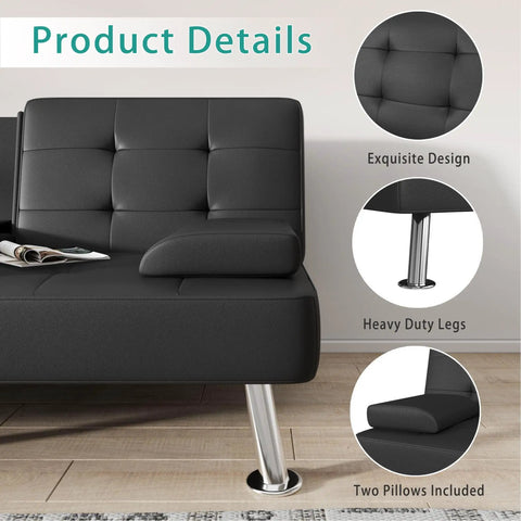 Futon Sofa Bed Convertible Lounge With Adjustable Back Three Positions 120 160 180 Degrees Removable Armrests