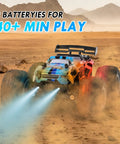 All Terrain 2.4GHz RC Monster Truck With LED Body Lights 20 Kmh Speed Dual Rechargeable Batteries Off Road Toy Car for Boys racing on desert terrain