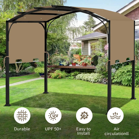 Waterproof Premium Pergola Shade Cover 85x208 Inches for 17x7.4 Ft outdoor pergolas installed in garden with khaki canopy