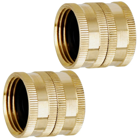 Heavy Duty Brass Garden Hose Adapter 3/4 Inch Dual Swivel Male To Male To Double Female, 2-pack brass hose connectors