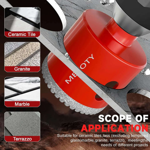 Diamond hole saw drill bit set, 15 pcs, red body; for ceramic tile, granite, marble, terrazzo; dry/wet dual-use