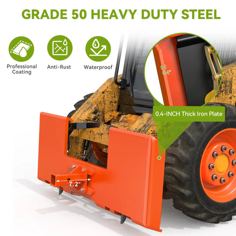 Beefy Point Four Inch Thick Heavy Duty Skid Steer Attachment Plate With 2 Inch Trailer Hitch Receiver 3000 Lbs Capacity