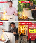 All In One Fire Safety Kit With Four Kitchen Fire Blankets, Two Pairs Of Gloves, Four KN95 Masks And Hooks For Quick Fire Suppression