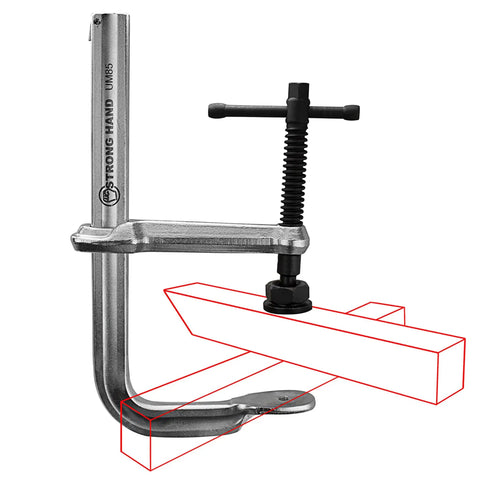 Sliding Arm Clamp Kit 20.5 Inch Heavy Duty With 2,400 Lbs Clamping Force, shown clamped on angular object.