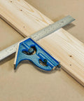 2-Piece 6-Inch Machinist Combination Square With Cast Iron Head 4R, Level Vial, And Scribe Tool on wooden surface