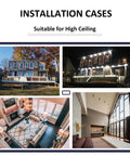 Installation examples of Canless Recessed Gimbal Downlight Kit For 20 Ft Ceilings in residential and commercial settings.
