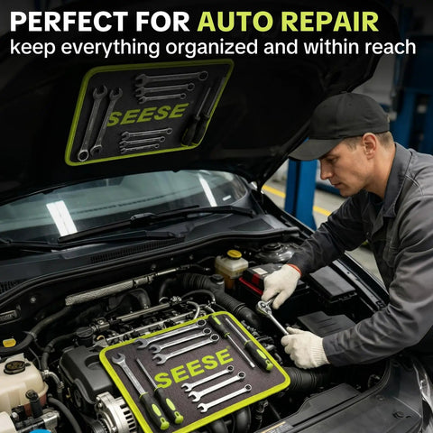 Magnetic Tool Mat With Eight Strong Magnets To Keep Tools, Bolts, Nuts, And Small Parts In Reach During Car Repairs, Auto Shop Work, Or DIY Projects For Grease Monkey Pros Everywhere, in engine bay