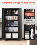 Beefy Rolling Metal Storage Cabinet With Five Adjustable Shelves Two Magnetic Doors And Two Keys Lockable Tool Organizer